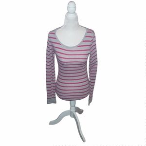American Eagle Outfitters Medium Pink and Gray Striped Cotton Blend Top